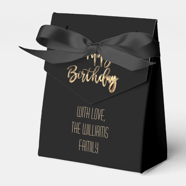Elegant Black and Gold Look Script Happy Birthday Favour Box (Front Side)