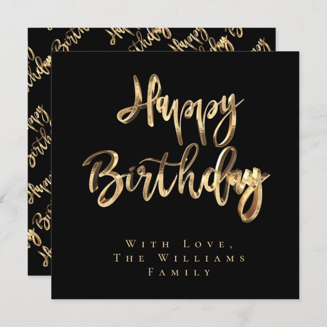 Elegant Black and Gold Look Script Happy Birthday Holiday Card (Front/Back)