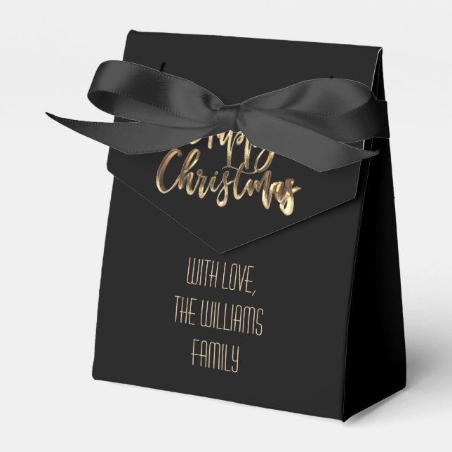 Elegant Black and Gold Look Script Happy Christmas Favour Box (Front Side)