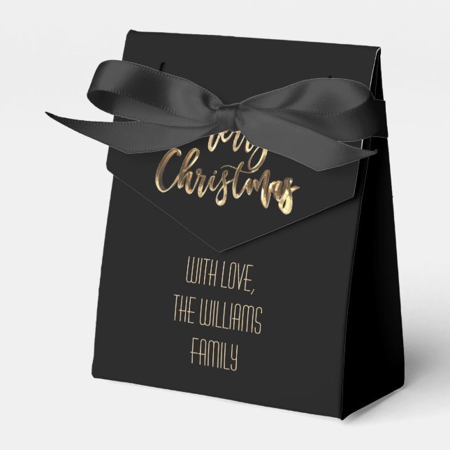 Elegant Black and Gold Look Script Merry Christmas Favour Box (Front Side)