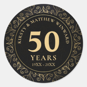 Elegant Black and Gold Mandala 50th Anniversary Classic Round Sticker