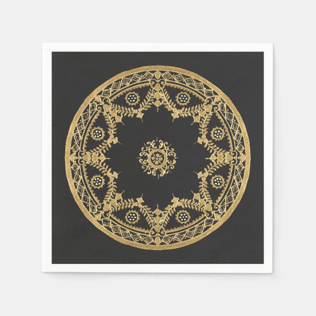 Elegant black and gold mandala napkin (Front)