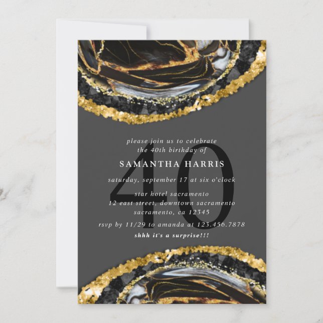 Elegant Black And  Gold Marble 40th Birthday Party Invitation (Front)