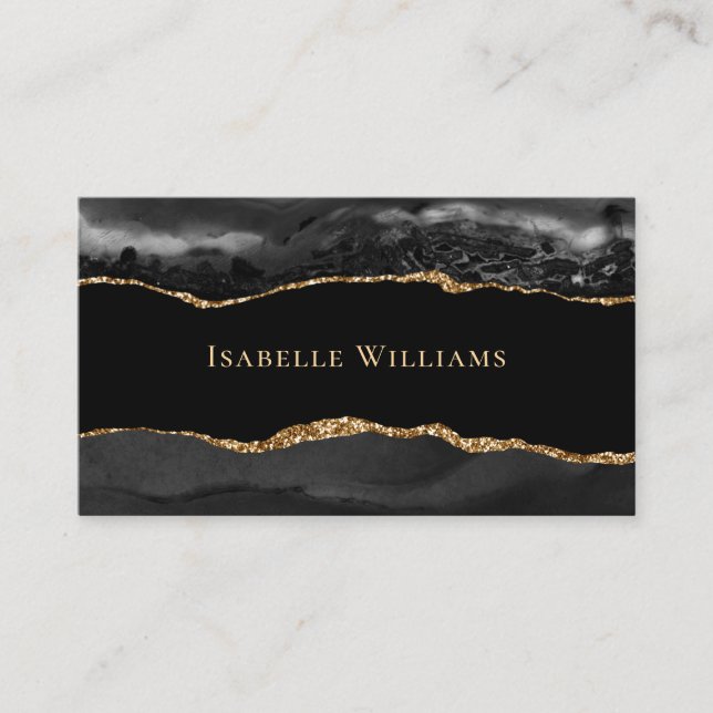Elegant Black And Gold Marble Agate Business Card (Front)