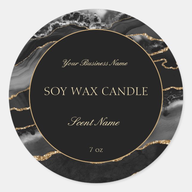 Elegant Black and Gold Marble Candle Product Label (Front)