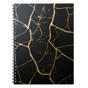 Elegant Black and Gold Marble Crack Notebook