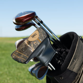 Elegant Black and Gold Marble Monogram putter Golf Head Cover