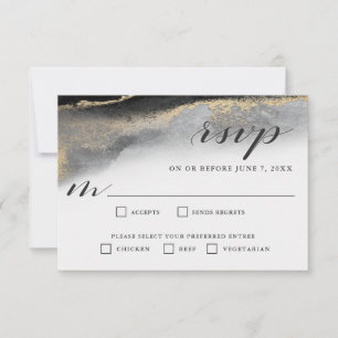 Elegant Black and Gold Marble RSVP Meal Selections Card