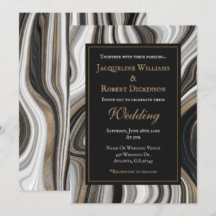 Elegant Black and Gold Marble Wedding Invitation