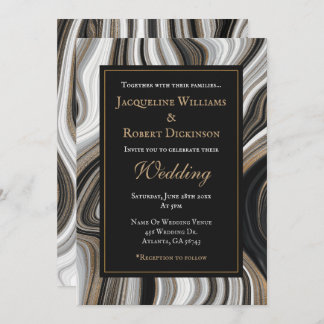 Elegant Black and Gold Marble Wedding Invitation