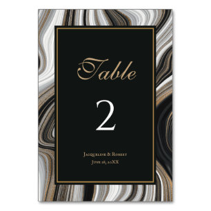 Elegant Black and Gold Marble Wedding Table Number