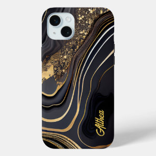 Elegant Black and Gold Marbled  iPhone 15 Mini Case