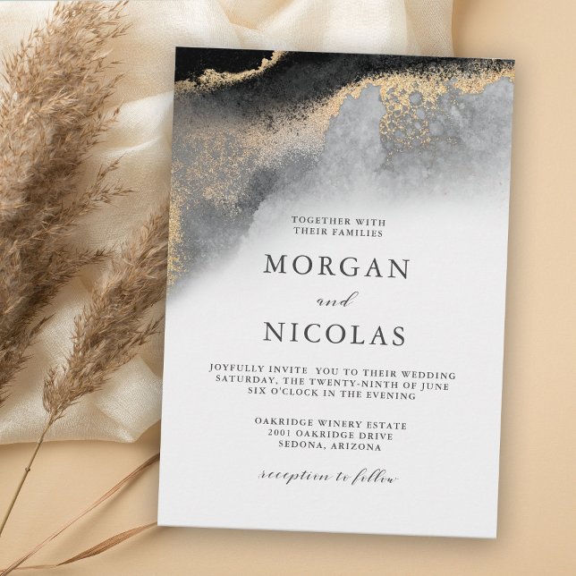 Elegant Black and Gold Marbled Opulence Wedding Invitation (Creator Uploaded)