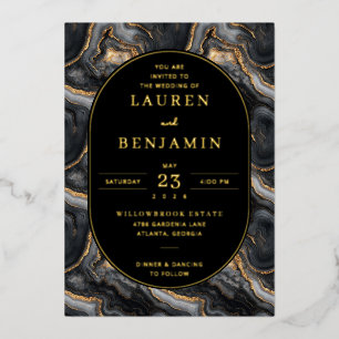Elegant Black and Gold Marbled Wedding Invitation