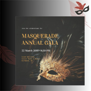 Elegant Black and Gold Masquerade Gala Invitation