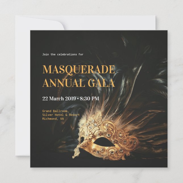 Elegant Black and Gold Masquerade Gala Invitation (Front)