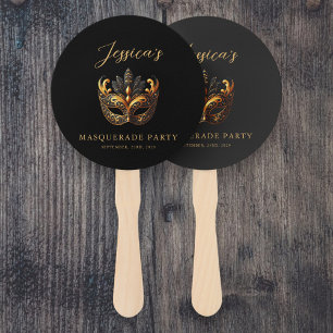 Elegant Black and Gold Masquerade Party Hand Fan