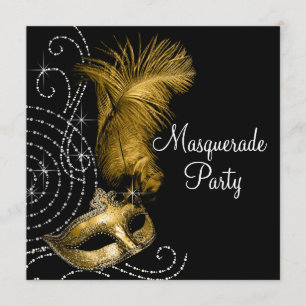 Elegant Black and Gold Masquerade Party Invitation