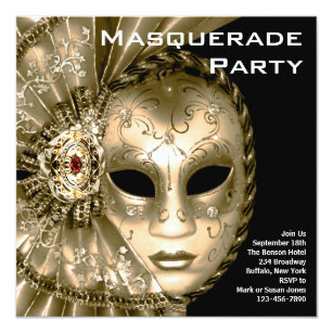 Elegant Black and Gold Masquerade Party Invitation