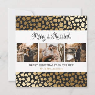 Elegant Black and Gold Merry and Married Christmas Holiday Card