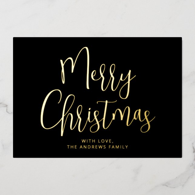 Elegant Black and Gold Merry Christmas Gold Foil Holiday Card (Front)
