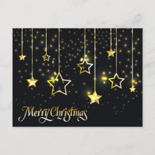 Elegant Black and Gold Merry Christmas Holiday Postcard