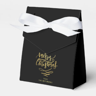 Elegant Black And Gold Merry Christmas Script Favour Box