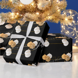 Elegant Black and Gold Merry Christmas Wrapping Paper