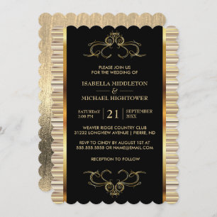 Elegant Black and Gold Metallic Wedding Invitation