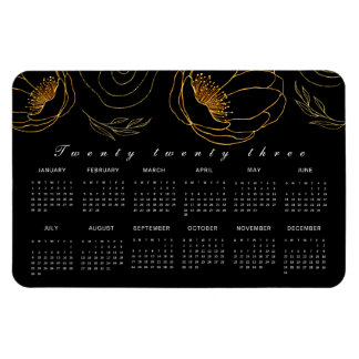 Elegant Black and gold minimalist 2023 Calendar  Magnet