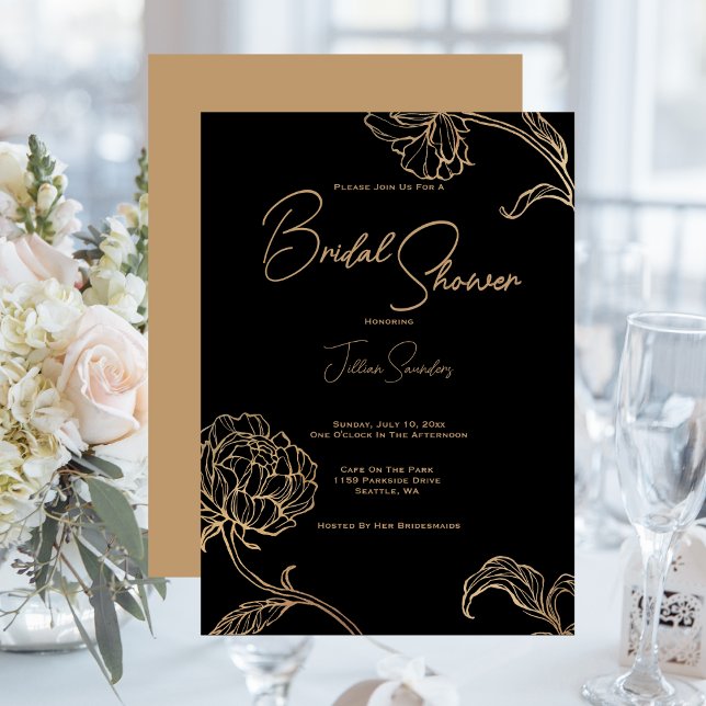 Elegant Black and Gold, Modern Bridal Shower  Invitation (Creator Uploaded)