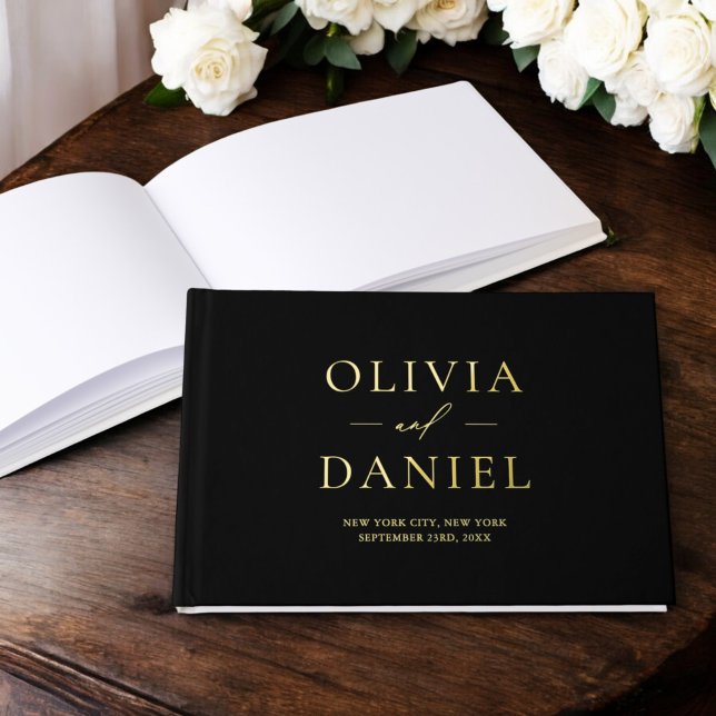 Elegant Black and Gold Modern Minimalist Guest Book (Creator Uploaded)