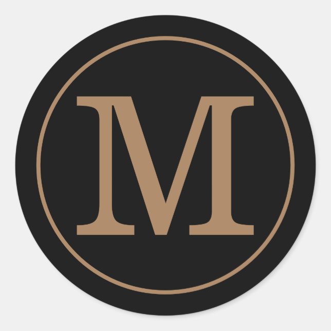 Elegant Black and Gold Monogram Classic Round Sticker (Front)