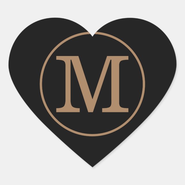 Elegant Black and Gold Monogram Heart Sticker (Front)