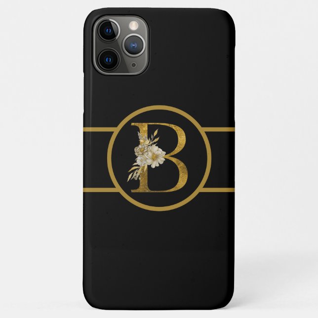 Elegant Black and Gold Monogram Letter "B" Case-Mate iPhone Case (Back)
