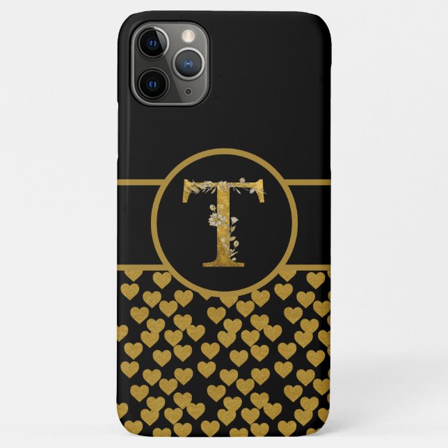 Elegant Black and Gold Monogram Letter "T" Case-Mate iPhone Case (Back)