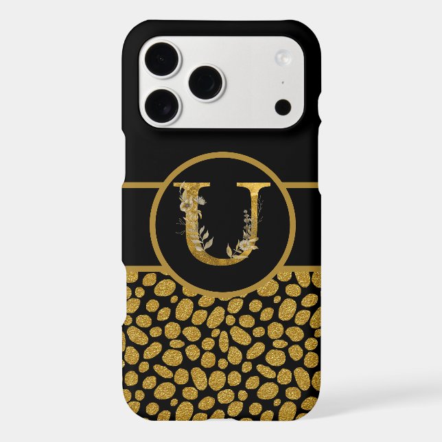 Elegant Black and Gold Monogram Letter "U" (Back)