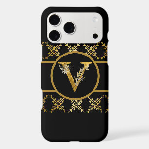 Elegant Black and Gold Monogram Letter "V"