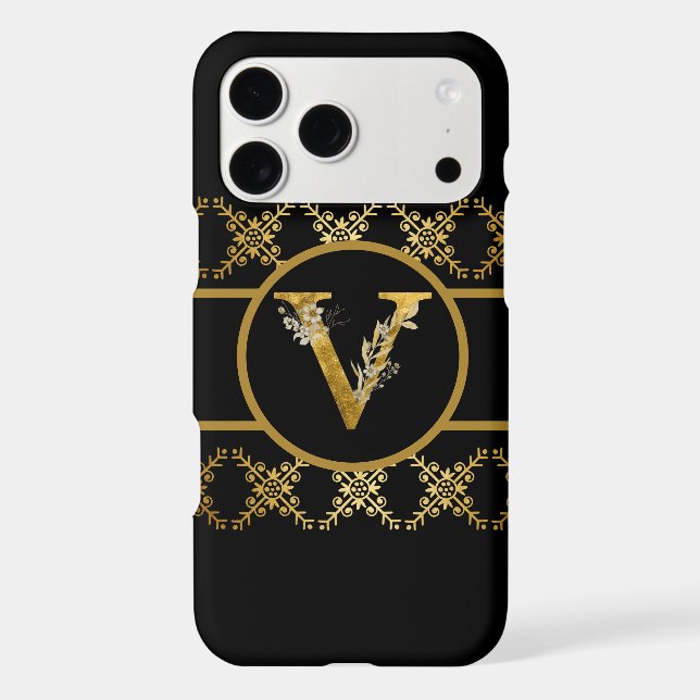 Elegant Black and Gold Monogram Letter "V" (Back)