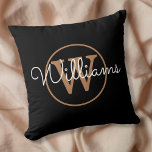 Elegant Black and Gold Monogram Name Cushion<br><div class="desc">Classic black and gold monogram throw pillow. You can personalise the name,  monogram and customise the font and colours to create your own unique design. Designed by Thisisnotme©</div>