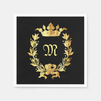 Elegant black and gold monogram napkin