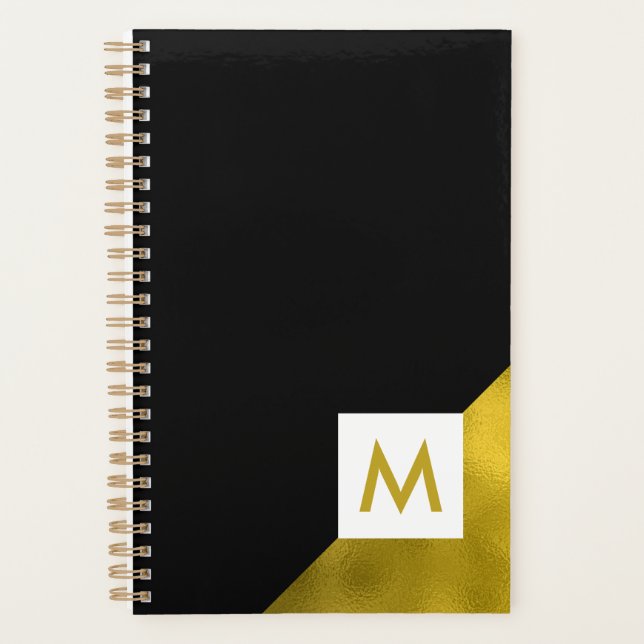 Elegant Black and Gold Monogram Planner (Front)