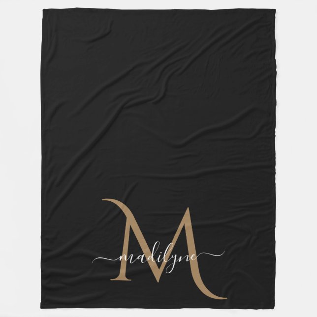 Elegant Black and Gold Monogram Script Name    Bab Fleece Blanket (Front)