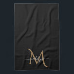 Elegant Black and Gold Monogram Script Name    Kit Tea Towel<br><div class="desc">Elegant Black and Gold Monogram Script Name</div>
