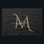 Elegant Black and Gold Monogram Script Name    Tea Towel<br><div class="desc">Elegant Black and Gold Monogram Script Name</div>