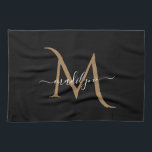 Elegant Black and Gold Monogram Script Name    Tea Towel<br><div class="desc">Elegant Black and Gold Monogram Script Name</div>