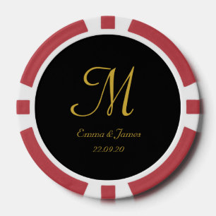 Elegant Black and Gold Monogram Script Wedding Poker Chips