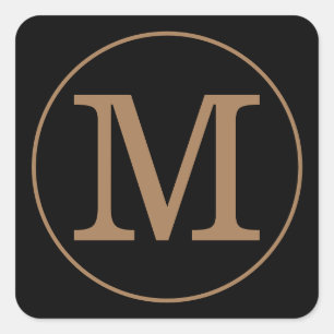 Elegant Black and Gold Monogram Square Sticker