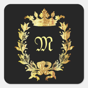 Elegant black and gold monogram square sticker