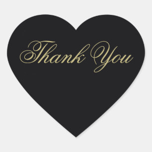 Elegant Black and Gold Monogram Thank You Heart Sticker